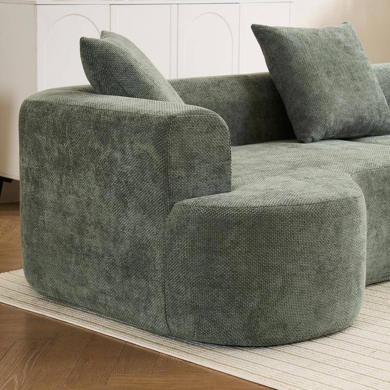 Curved Corduroy Sofa, Soft Cushions with 3 Pillows