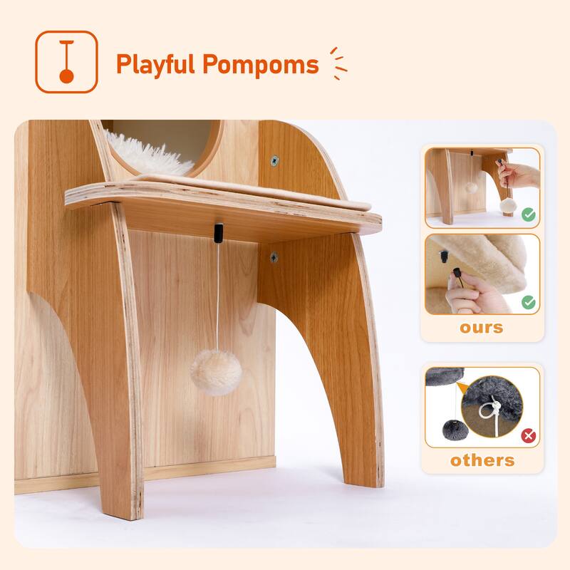 Modern Rocket Shape Multi-level Cat Tree with 3 Condos & Dangling Balls