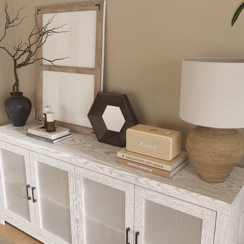 Acrylic Doors Creative White/Brown Buffet Sideboard Bookcase Accent Storage Cabinet: Elegant Storage with Rich Wood Grain Finish