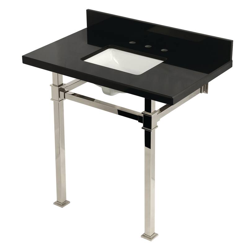 Kingston Brass KVPK36KSQ Monarch 36" Rectangular Granite, Stainless - Black Granite / Polished Nickel