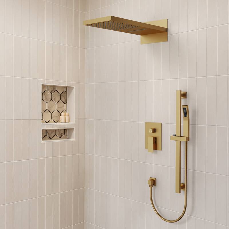 Dual-Function Wall Mounted Waterfall & Rainfall Shower Faucet Set With Rough-In Valve - 22"*10"