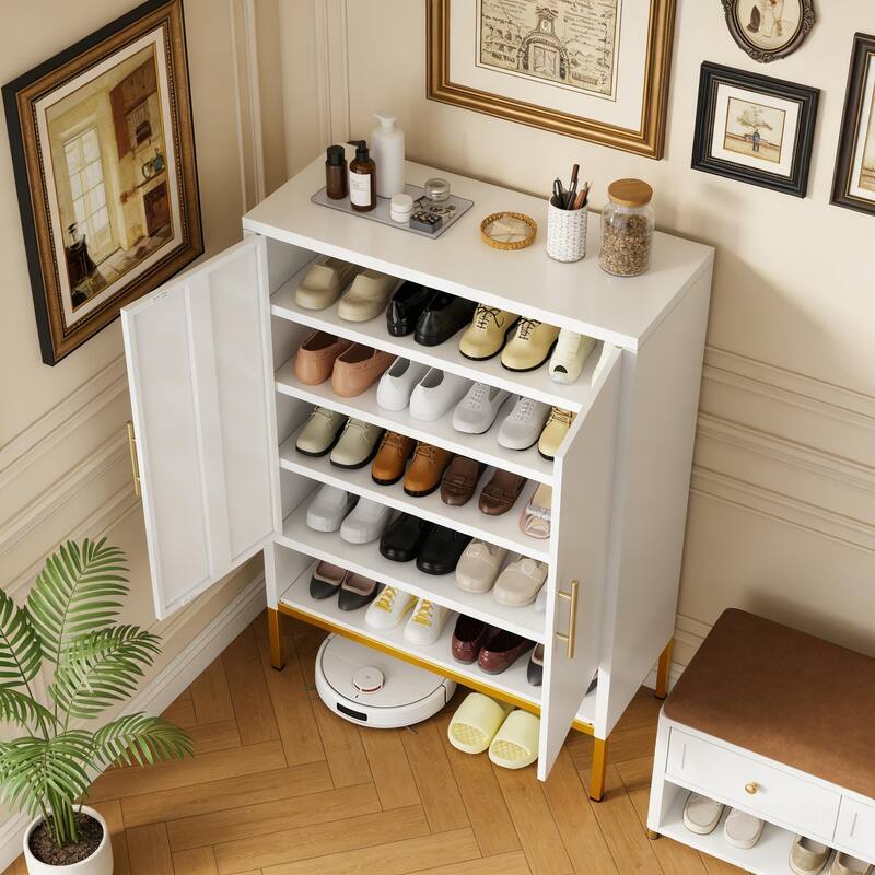40" Tall 2-Door Metal Shoe Cabinet - 7-Tier Hidden Organizer with Adjustable Shelves for Entryway, Closet, Bedroom