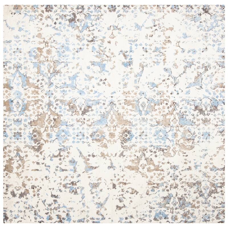 SAFAVIEH Hand-knotted Expression Erza Vintage Boho Abstract Wool Rug - 6' Square - Ivory/Blue