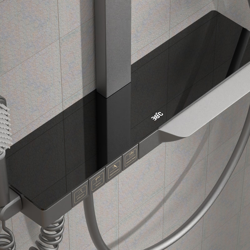 Wall Mounted Digital Display Thermostatic Shower System, 4-function Rain Shower Head