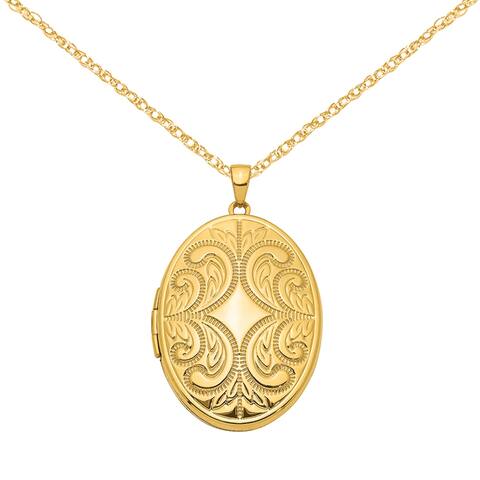 14K Yellow Gold 38mm Large Oval Family Locket Pendant with 18-inch Cable Rope Chain by Versil