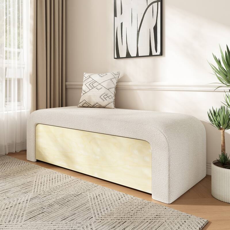 Roomfitters Upholstered Storage Ottoman with Drawer and Rounded Corners, Modern Entryway Bench, White