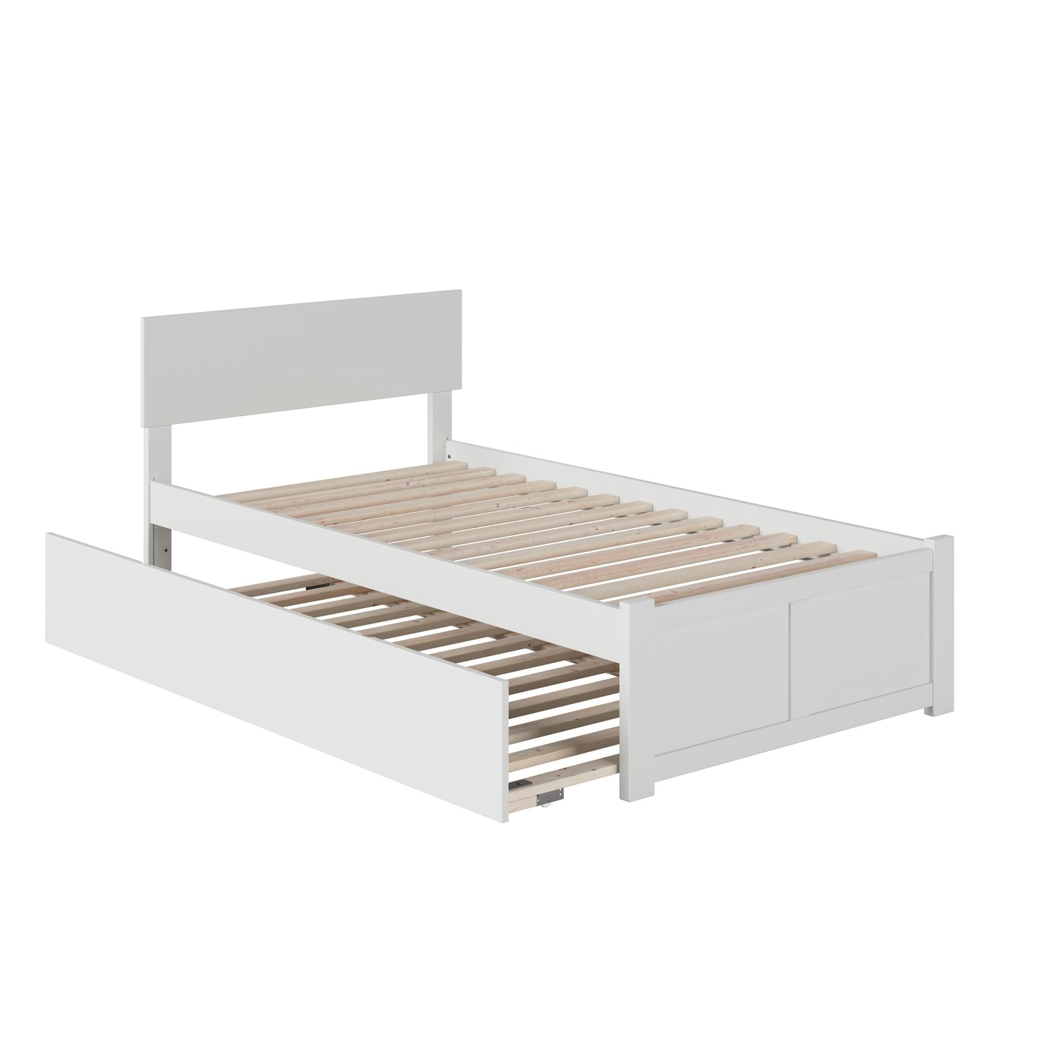 Orlando Twin Platform Bed with Footboard & Twin Trundle in White