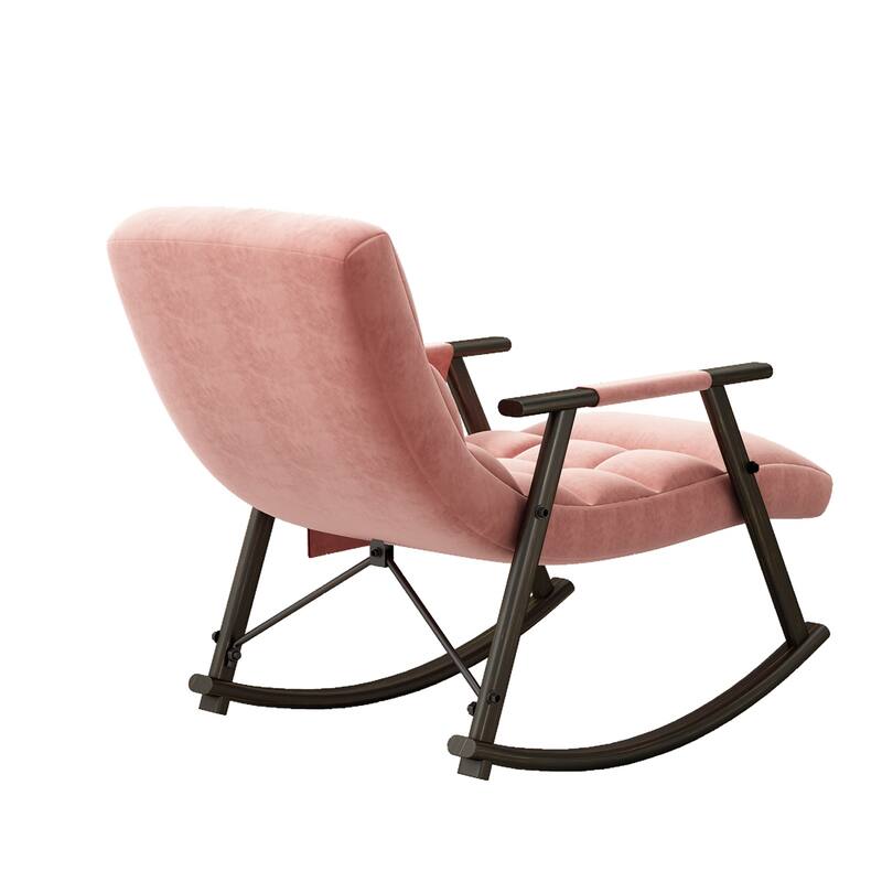 Upholstered Rocking Chair with Adjustable High Back, Side Pockets