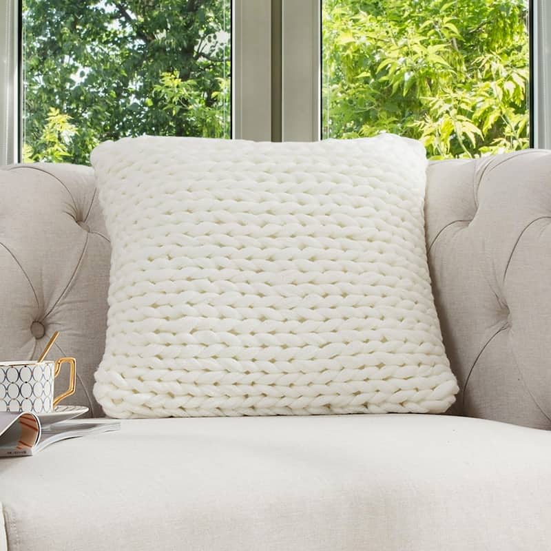 Cheer Collection Chunky Cable Knit 18"x18" Decorative Couch Throw Pillow
