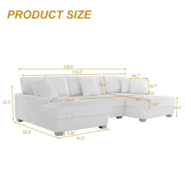 118.3" W U-Shape Plush Corduroy Upholstered Comfy Cloud Sectional Sofa