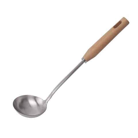 Stainless Steel Soup Ladle Spoon Wooden Handle Cookware Utensil - 10.8" x 3"(L*W)
