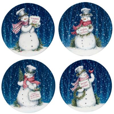 Certified International Snowman Greetings 11" Dinner Plates, Set of 4 Assorted Designs - 11" Diameter x 1"