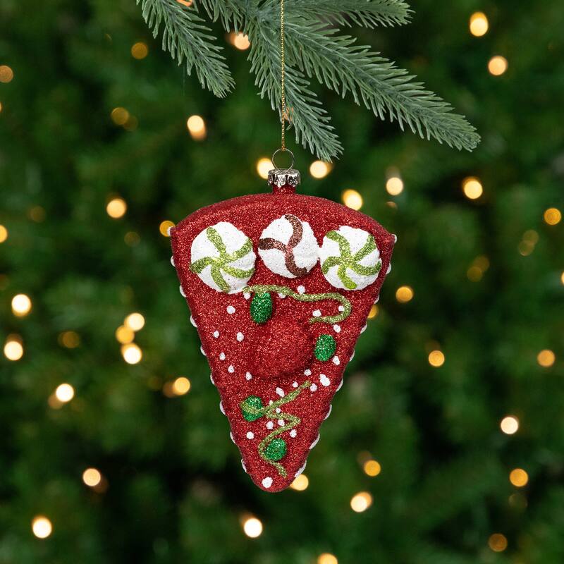 Glittered Shatterproof Strawberry Cake Slice Christmas Ornament - 5" - Red and White
