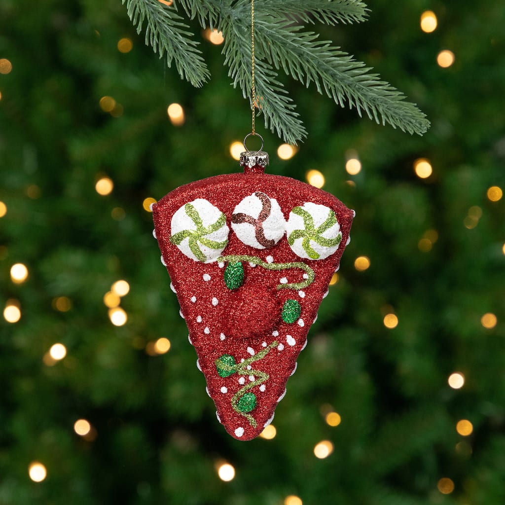 Glittered Shatterproof Strawberry Cake Slice Christmas Ornament - 5" - Red and White
