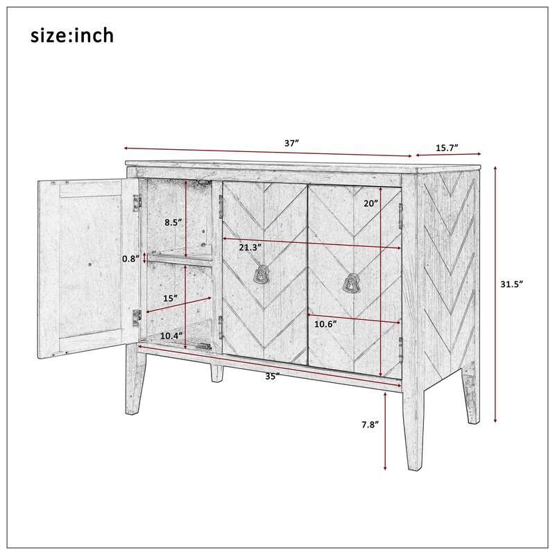 Adjustable Shelf Storage Sideboard with 3 Retro Metal Handles