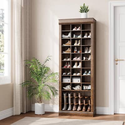 10-Tier Tall Shoe Cabinet with Boot Rack & 27 Cubbies
