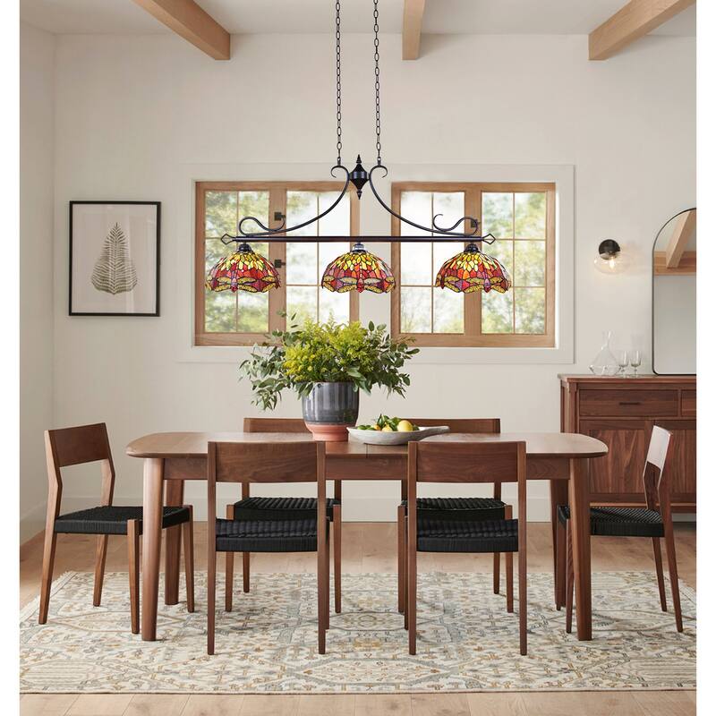 Tiffany Style Dragonfly Design 3-light Linear Island Fixture