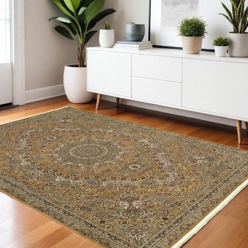 HomeRootsMedallion Traditional Runner Area Rug - 64.96' X '46.06' X '0.16 - Gold/Ivory