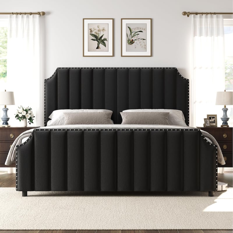 Velvet Upholstered Bed Frame with Headboard and Footboard
