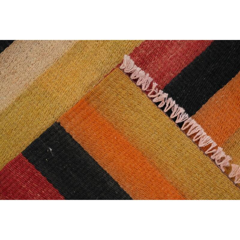 Hand Woven Oriental 100% Wool Carpet Southwestern Geometric Multi-Colored Kilim Area Rug - 10' 10'' X 4' 8''