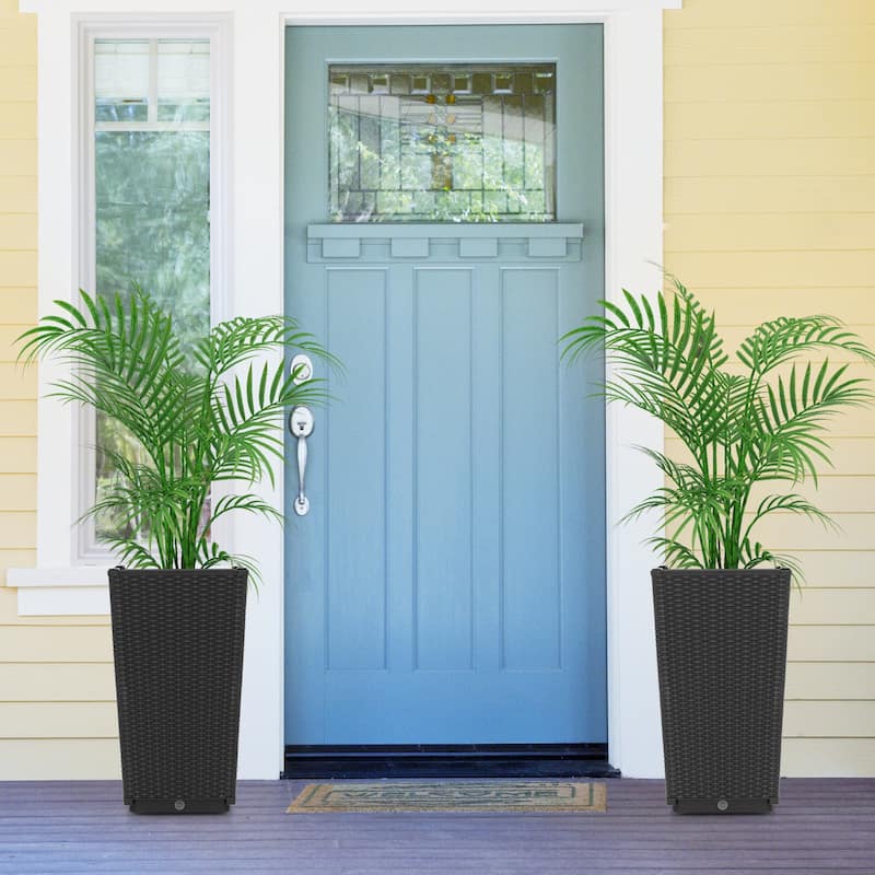 Costway 2PCS Outdoor Wicker Flower Pot 22.5''Tall Planters with - See Details