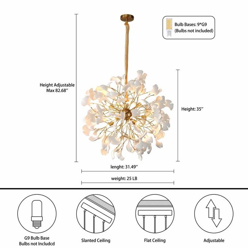 KAYLA Modern Gold Tree Branch Ginkgo Leaf Chandelier - 55" Rectangle Ceramic & Aluminum Design