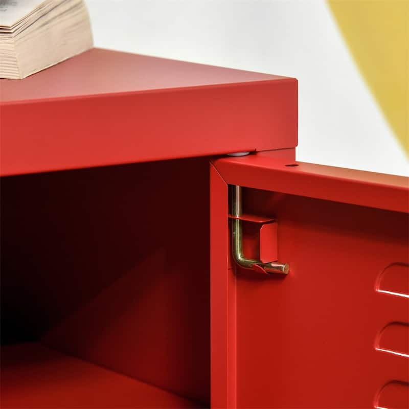 Industrial End Table,Side Table w/ Locker-Style Door,Adjustable Shelf