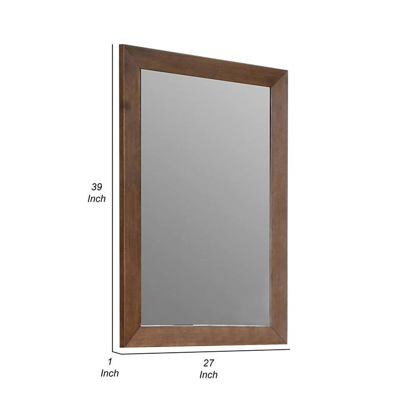 Roma Dresser Mirror, 39 Inch Rectangular Frame, Walnut Brown Solid Wood - Walnut Brown
