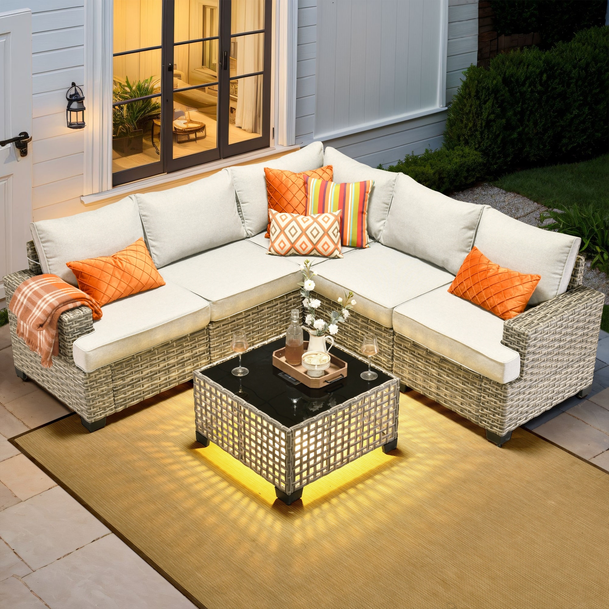XIZZI 6-Piece Outdoor Wicker Furniture Set with Coffee Table