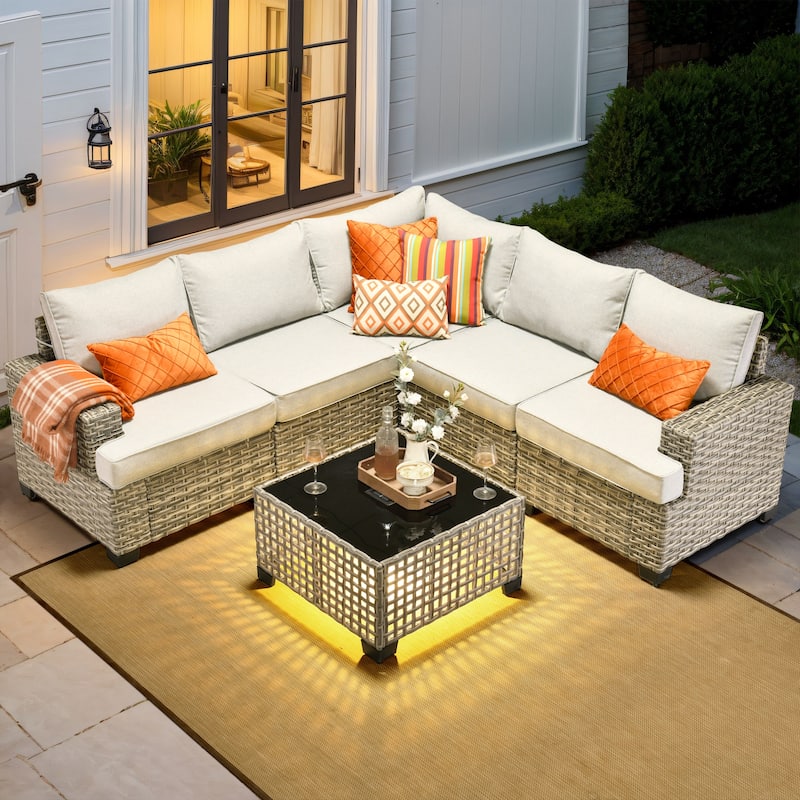 XIZZI 6-Piece Outdoor Wicker Patio Furniture Set with Coffee Table - Grey