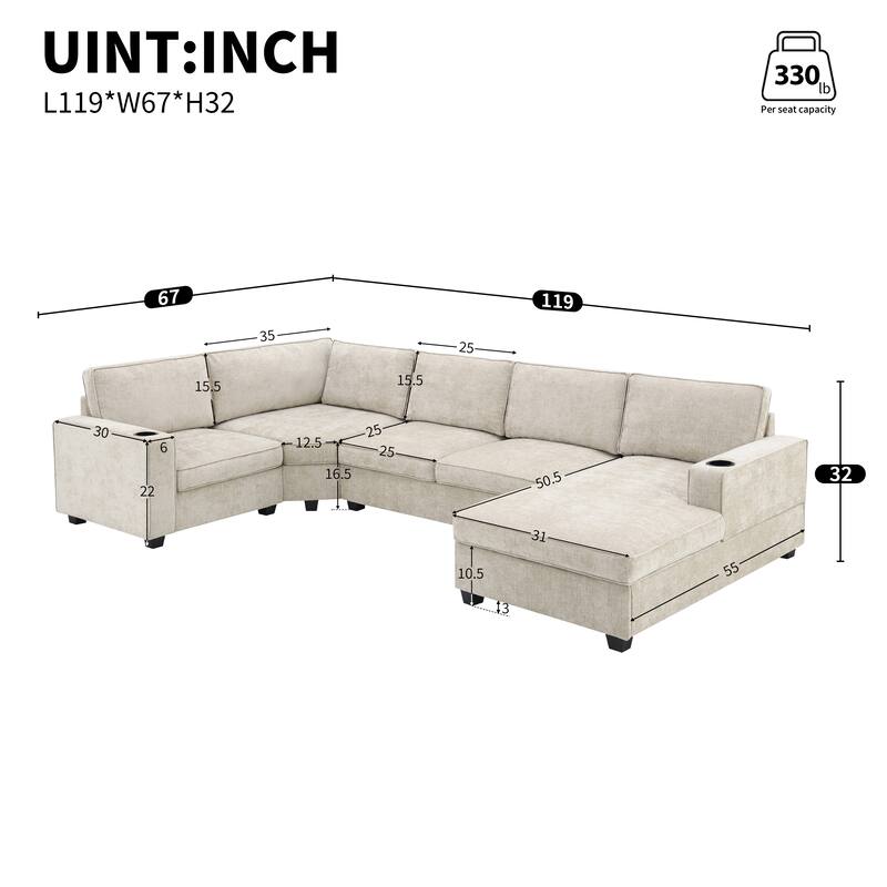 Merax 119*67" U Shaped Chenille Sectional Sofa