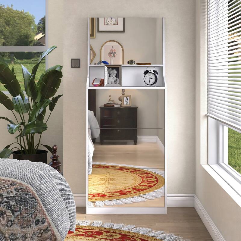 Freestanding Shoe Storage Rack Cabinet with 3 Mirrors, Durable MDF Design, Perfect for Hallway or Bedroom Organization