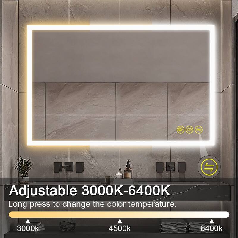 SmartGlow 36x55" Rectangular Dimmable LED Frameless Anti-Fog Bathroom Vanity Mirror - Clear