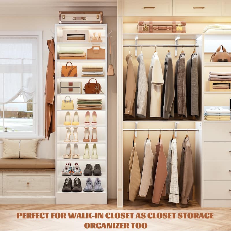 Freestanding 10-Tier Shoe Storage Cabinet,Narrow Wood Shoe Rack Shoe Organizer,Sturdy Closet Organizer Open Display Cabinet