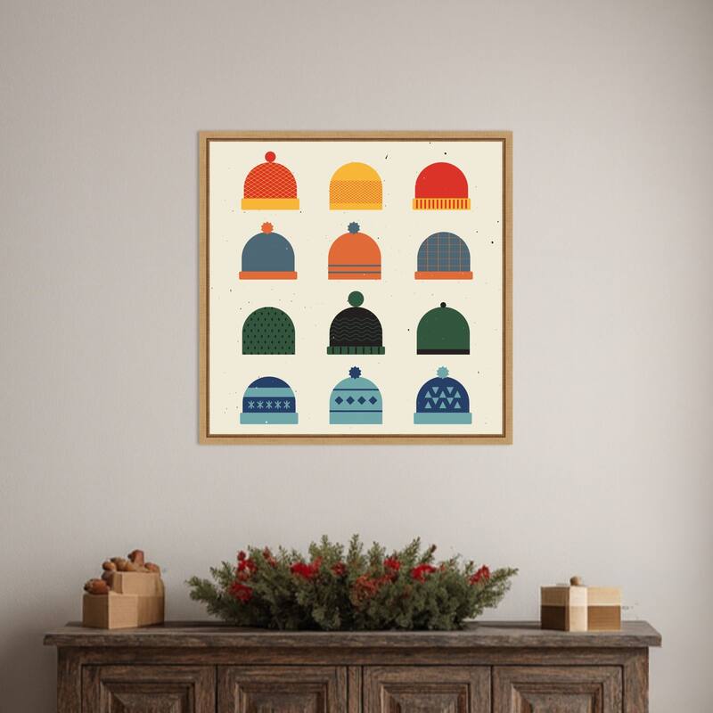Hats by Vision Grasp Art (22 x 22 in.), Framed Canvas Wall Art Print - Sylvie Natural