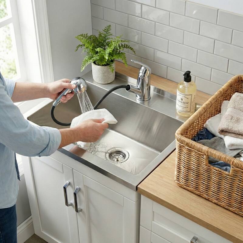 WYNDENHALL Lindor Transitional Laundry Cabinet with Faucet and Sink