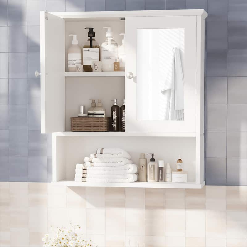 Futzca Bathroom Cabinet with Mirror, Wall Medicine Cabinet with Shelf - White