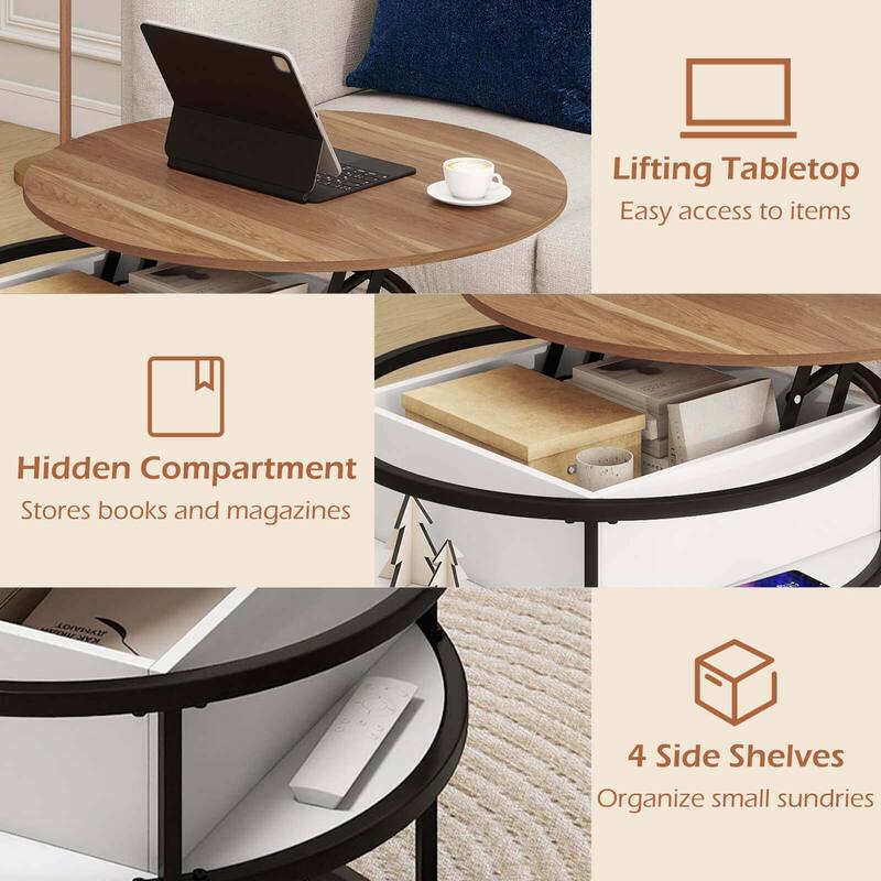 Costway 31.5” Lift Top Coffee Table with Hidden Compartment & Side - See Details