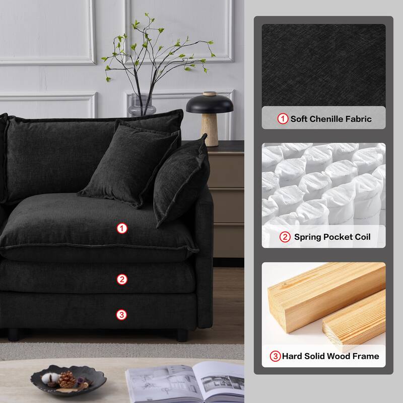 105" L-Shaped Modular Sectional Sofa with Ottoman, Soft Chenille Upholstery, 3-Seater Couch