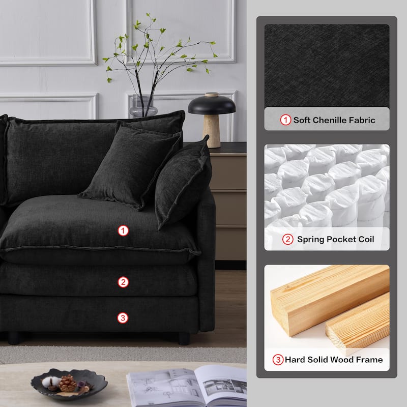 L Shaped Modular Sectional Sofa, Comfy Chenille Deep Seat Cloud Sofa, Upholstered 3 Seat Sofa with Removable Ottoman