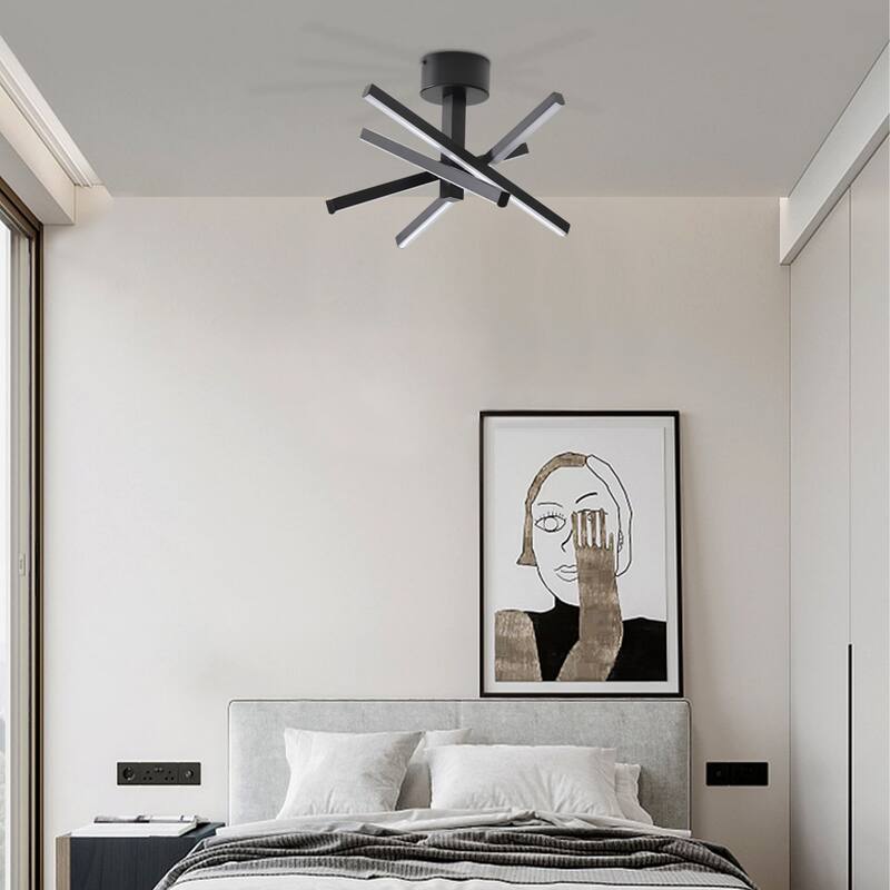 Oaks Aura LED Dimmable Semi-Flush Mount Ceiling Light, Modern Industrial Line Shape Design Kitchen Island Pendant Light