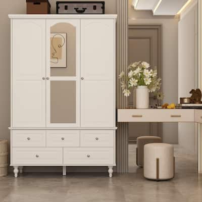 Lacquered Wardrobe Armoires Wooden Closet Storage Cabinet With Mirror