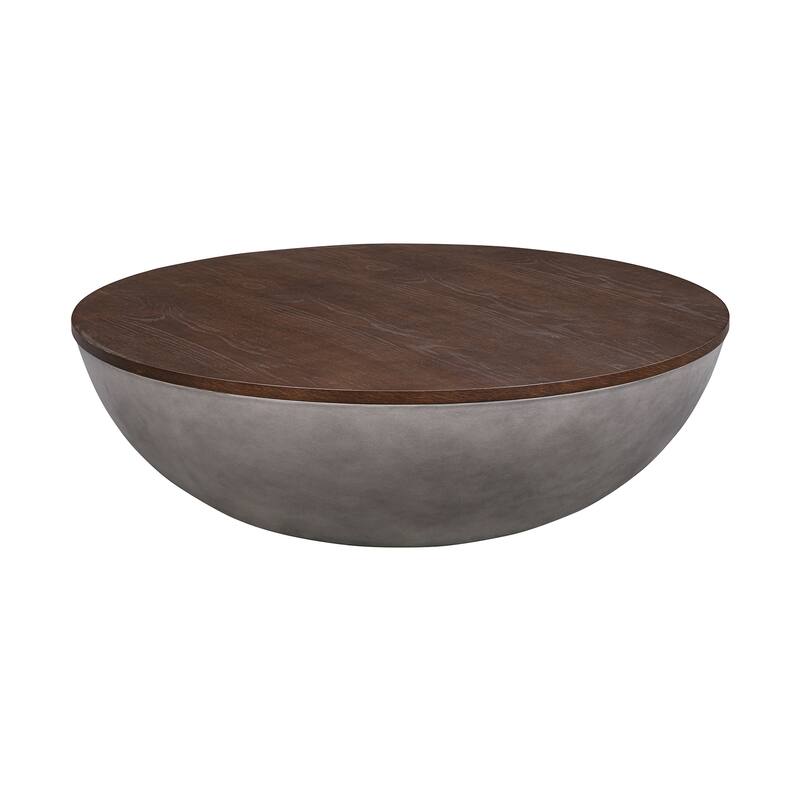 HomeRoots 48" Brown And Gray Solid Wood And Concrete Round Coffee Table - 48' X '15' X '48
