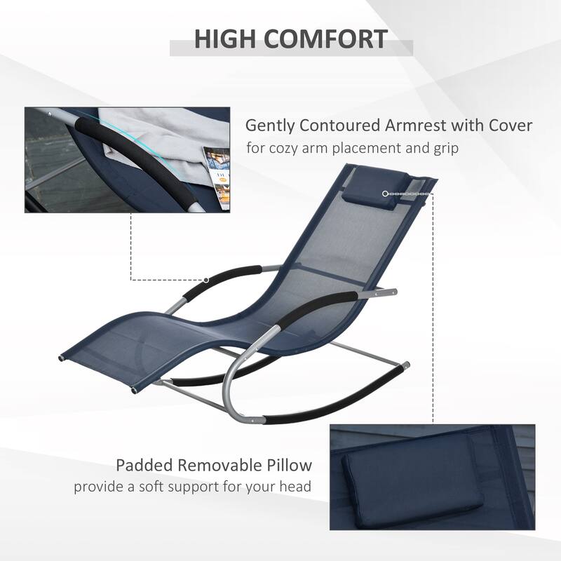 Outsunny Zero Gravity Rocking Chair Outdoor Chaise Lounge Chair Recliner Rocker with Detachable Pillow for Patio, Deck, Pool