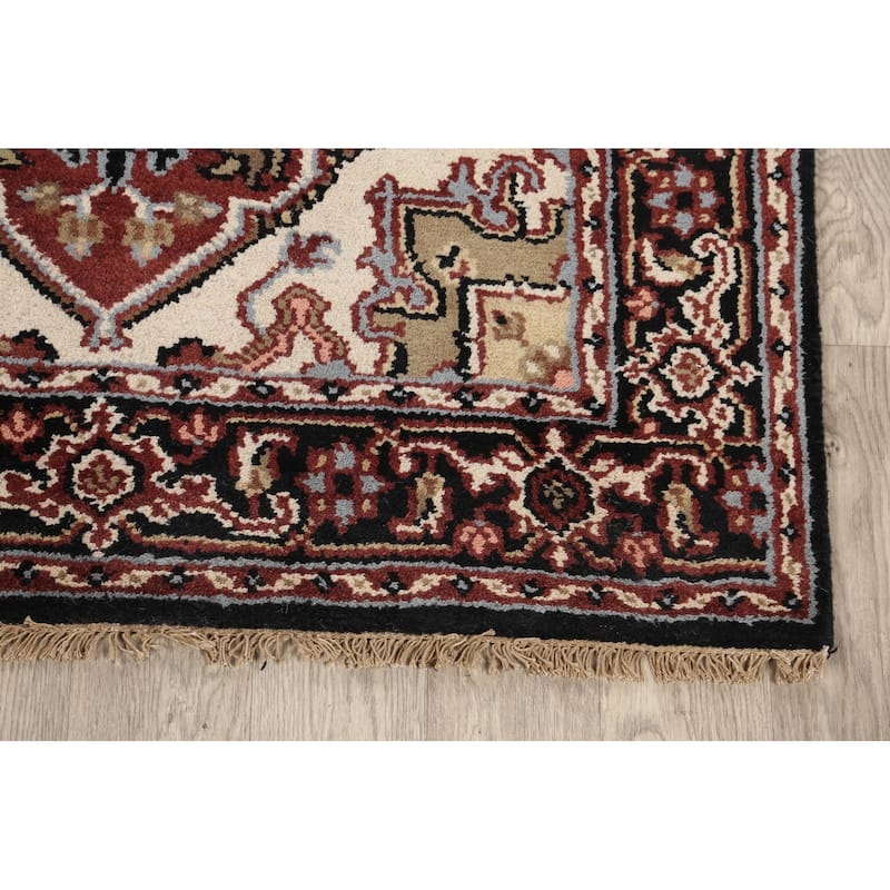Geometric Heriz Oriental Foyer Area Rug Hand-knotted Wool Carpet - 3'11" x 6'1"