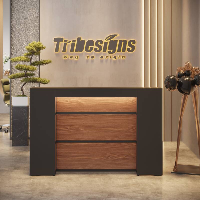 Modern 63 Inches Front Counter Table Reception Desk with LED for Retail
