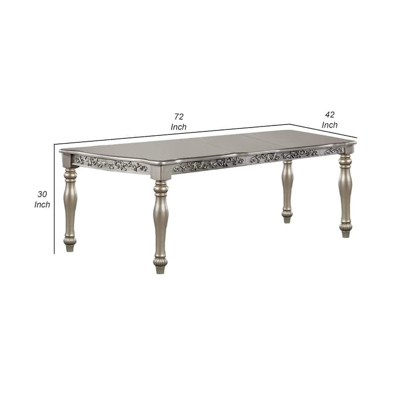 Kipp 78 Inch Dining Table, 2 Extension Leafs, Floral Carved, Champagne Wood