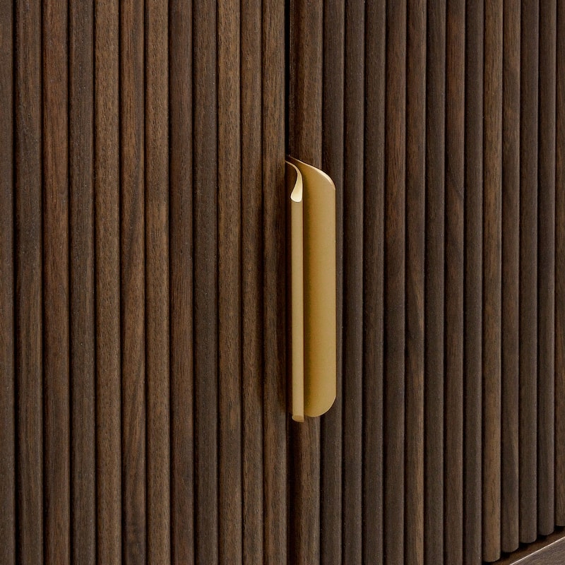Edgemod 70" Ribbed Walnut Media Console With Brass Handles