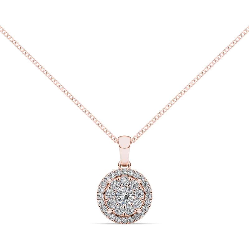 IGI Certified 1/2ct TDW Diamond Cluster Halo Pendant Necklace in 14k Gold for Women - Rose