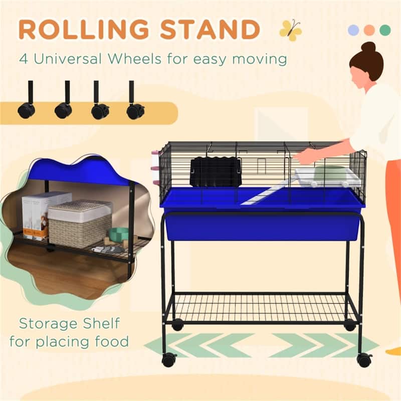 Small Pet Habitat with Shelf Storage and Wheels - 33" L x 18.5" W x 35.25" H